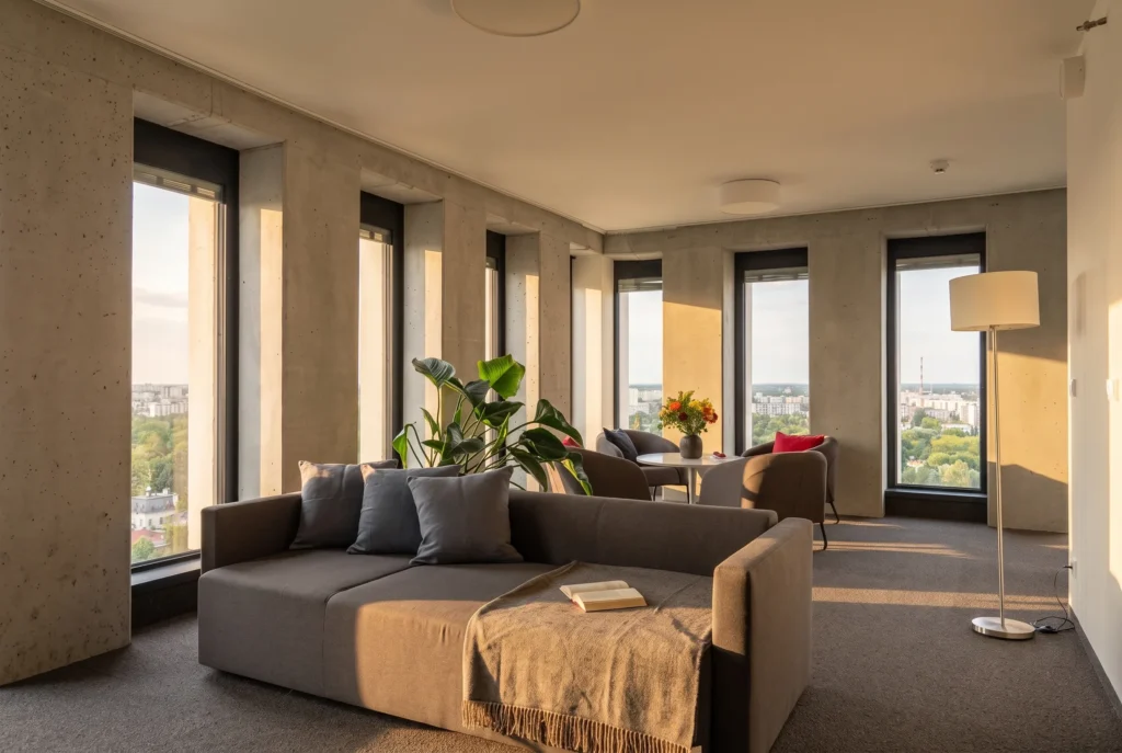 Apartament Premium salon z panoramą